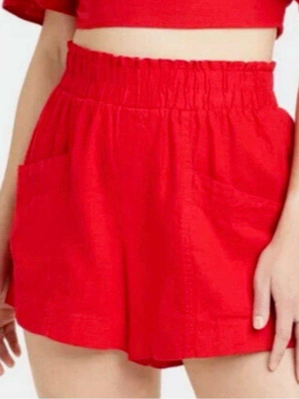 a new day Red High Waist Elastic-Waist Linen Shorts with Pockets